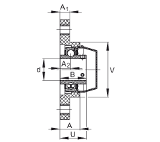 軸承座單元 RCJTY20-TV-VA, 兩孔塑料軸承座，內圈帶平頭螺釘的外球面球軸承，耐腐蝕設計，R 型密封