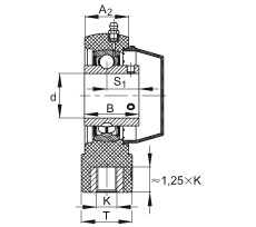 吊裝式軸承座單元 RTUEY45-TV-VA, 塑料軸承座，內圈帶平頭螺釘的外球面球軸承，耐腐蝕設計，R 型密封