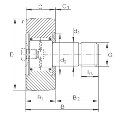 螺栓型滾輪 KR19, 軸向引導，兩側間隙密封
