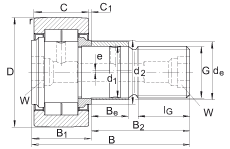 螺栓型滾輪 NUKRE47, 軸向引導(dǎo)，滿裝圓柱滾子，帶偏心擋圈，兩側(cè)迷宮密封