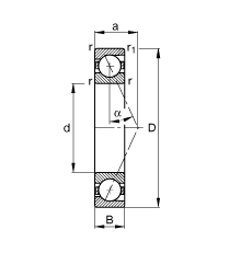 主軸軸承 B7230-E-T-P4S, 調節，成對或單元安裝，接觸角 α = 25°，限制公差