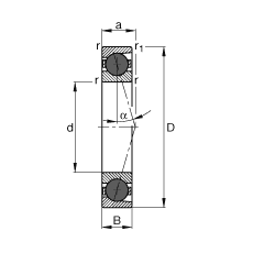 主軸軸承 HCB7215-C-T-P4S, 調節，成對或單元安裝，接觸角 α = 15°，陶瓷球，限制公差
