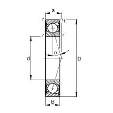主軸軸承 B7005-C-2RSD-T-P4S, 調節，成對安裝，接觸角 α = 15°，兩側唇密封，非接觸，加嚴公差