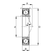 主軸軸承 B7013-E-2RSD-T-P4S, 調(diào)節(jié)，成對安裝，接觸角 α = 25°，兩側(cè)唇密封，非接觸，限制公差