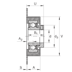軸承座單元 RCSMF30, 帶兩個螺栓孔的法蘭的軸承座單元，鋼板，橡膠襯墊，偏心鎖圈，P型密封