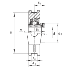 吊裝式軸承座單元 TTUE60, 鑄鐵軸承座，帶偏心鎖圈的外球面球軸承，T 型密封
