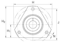 軸承座單元 RRTR20, 帶三個(gè)螺栓孔的法蘭的軸承座單元，沖壓鋼板，偏心鎖圈，R型密封