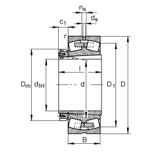 調(diào)心滾子軸承 23056-B-K-MB + H3056, 根據(jù) DIN 635-2 標準的主要尺寸, 帶錐孔和緊定套
